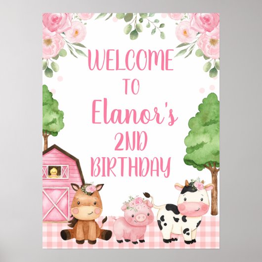 Poster Ferme rose Florale Bienvenue Signal d'anniversaire (Devant)