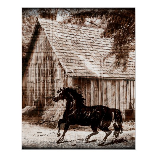 Poster Ferme Rustic Barn Horse (Devant)