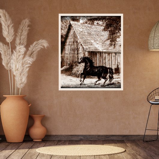 Poster Ferme Rustique Grange Cheval