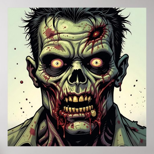Poster Fermer une Pop Art Zombie Halloween (Devant)