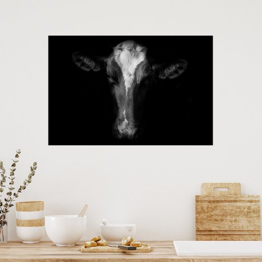 Poster Fermes | Tête de vache B&W (Cuisine)