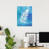 Poster Fern Frond, Blanc sur bleu Arrière - plan Aquarell (Bureau à domicile)