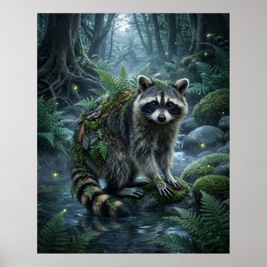 Poster Fern Raccoon Forest Mischief (Devant)