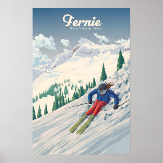 Poster Fernie British Columbia Canada Ski Resort Travel