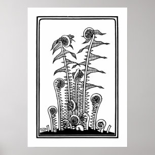 Poster Ferns (1920) by Julie de Graag Vintage Woodcut Pos