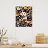 Poster Ferret Cute Niché Dans Le Jardin De Pansies (Cuisine)