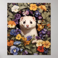 Ferret Cute Niché Dans Le Jardin De Pansies