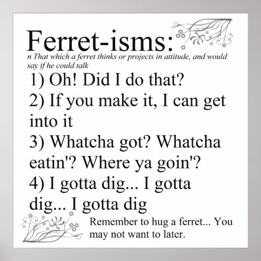 Poster Ferret-isms & Sayings Imprimer pour les amateurs d (Devant)