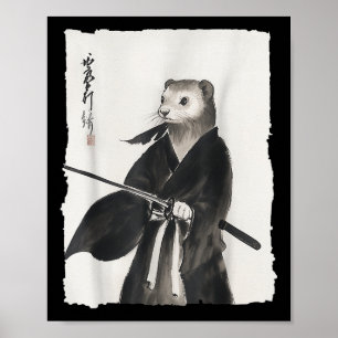 Poster Ferret Samurai Janpanese Vintage Warrier Art Anime