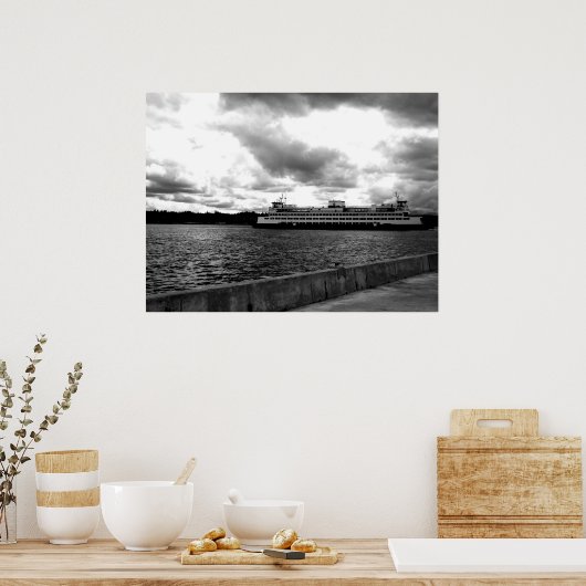 Poster Ferry à Seattle - noir et blanc (Cuisine)