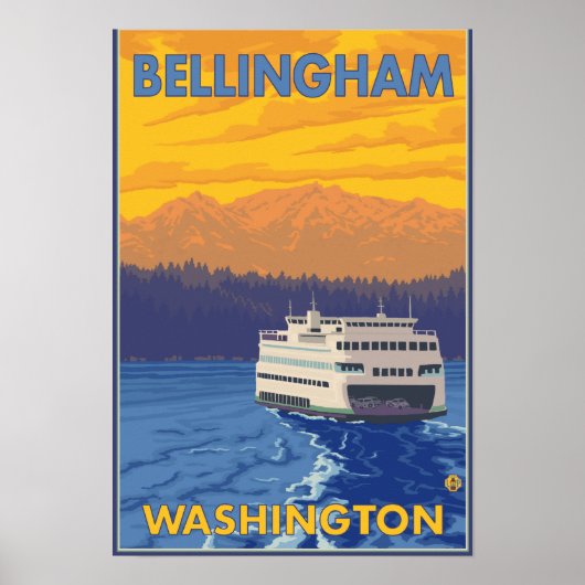 Poster Ferry and Mountains - Bellingham, Washington (Devant)