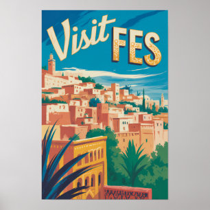 Poster Fès Maroc Afrique Illustration Voyage Art Vintage