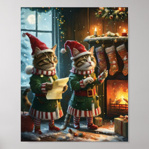Poster Festif Elfes de Noël se préparant pour Père Noël