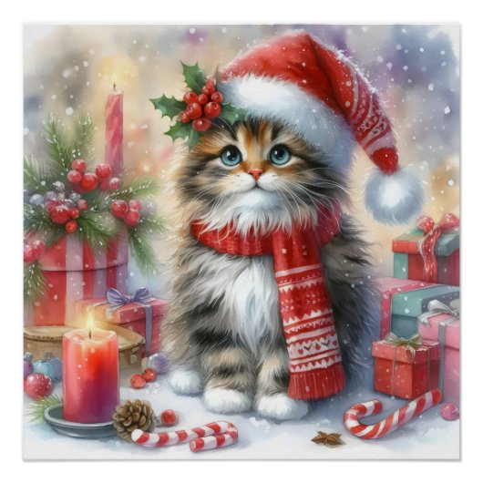 Poster Festif et adorable, Cosy Christmas Kitten (Devant)