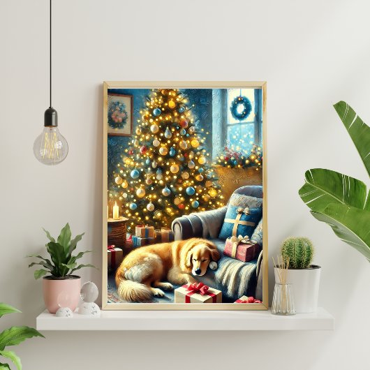 Poster Festif Golden Retriever Noël