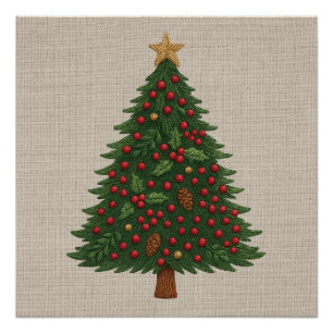 Poster festif joyeux rustique lumineux arbre de noël