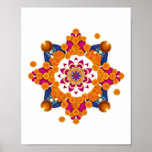 Poster Festif Marigold & Diya Rangoli Wall Art (Devant)