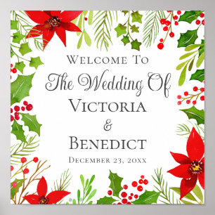 Poster Festif Noël Mariage Floral Custom Welcome