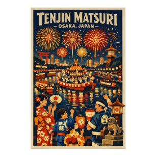 Poster festival Tenjin Matsuri à Osaka, Japon voyage