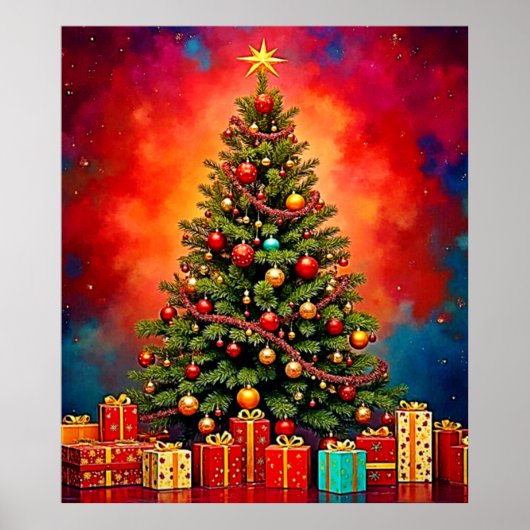 Poster Festive Christmas Tree and Gifts Art (Devant)