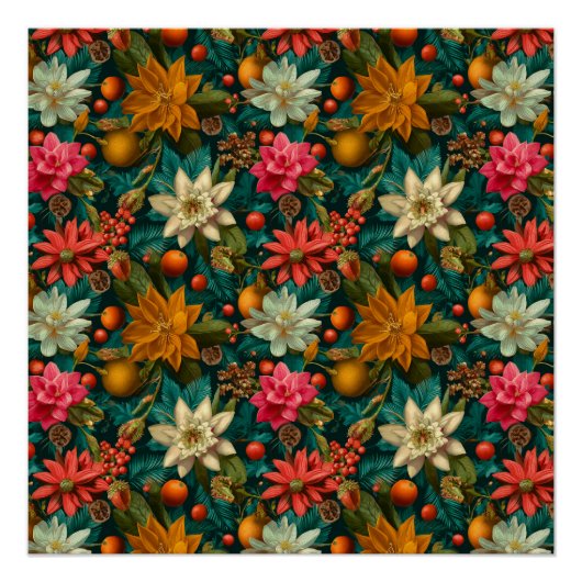 Poster Festive Citrus & Winter Floral Christmas Pattern (Devant)