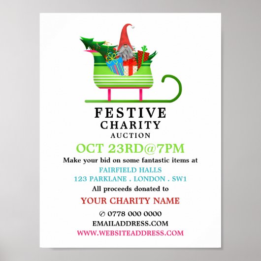 Poster Festive Elf Sleigh, Festive Charity Auction Event (Devant)
