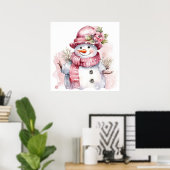Poster Festive femme de neige rose de Noël (Bureau à domicile)