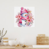 Poster Festive femme de neige rose de Noël (Cuisine)