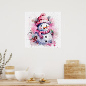 Poster Festive femme de neige rose de Noël (Cuisine)
