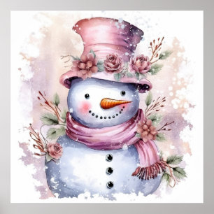 Poster Festive femme de neige rose de Noël