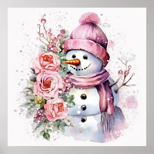 Poster Festive femme de neige rose de Noël (Devant)
