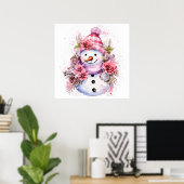 Poster Festive femme de neige rose de Noël (Bureau à domicile)