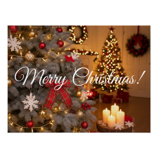 Poster Festive fir trees decorated with garlands  (Devant)