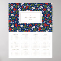 Festive Florals in Navy 16x20 Calendrier annuel 20