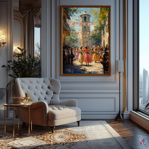 Poster Festive Village en style impressionniste