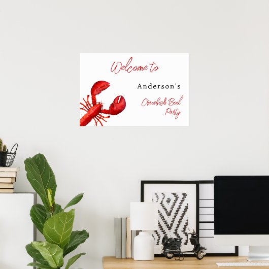 Poster Fête à ébullition de langouste rouge blanc bienven (Bureau à domicile)