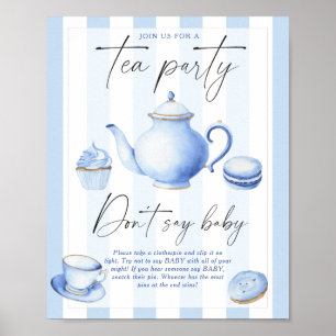 Poster fête à thé bleue pour bébé shower Ne dites pas béb