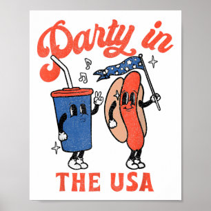 Poster Fête Aux Etats-Unis 4 juillet Soda Cute Et Hotdog