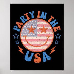 Poster Fête Aux États-Unis Visage Joyeux Sourire Drapeau