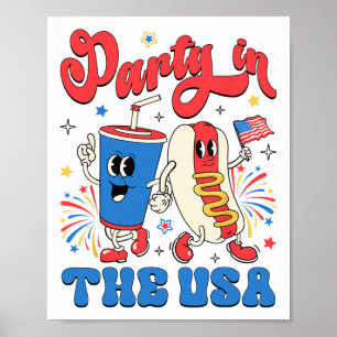 Poster Fête Aux Usa Cute Soda Et Hotdog Patriotique 4t