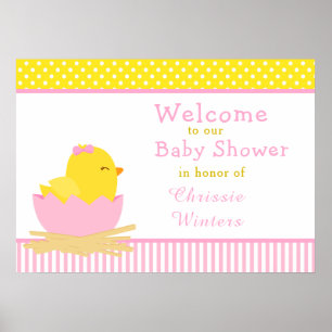 Poster Fête Baby shower de poussins rose et jaune