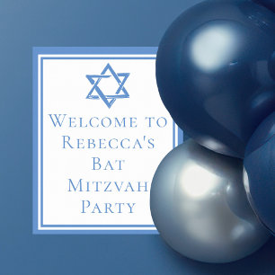 Poster Fête bat mitzvah lumière étoile bleue de David
