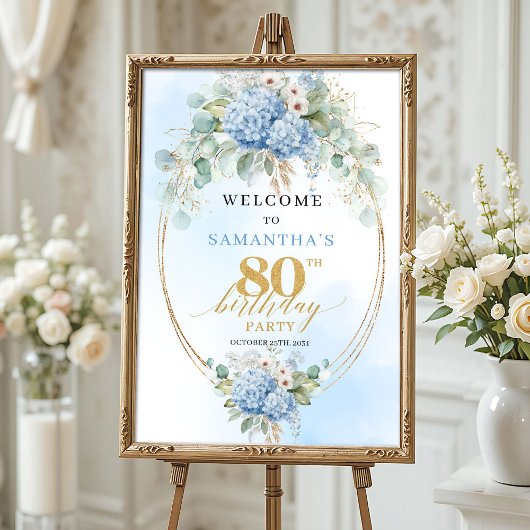 Poster Fête Boho Hydrangea en fleurs 80e anniversaire  