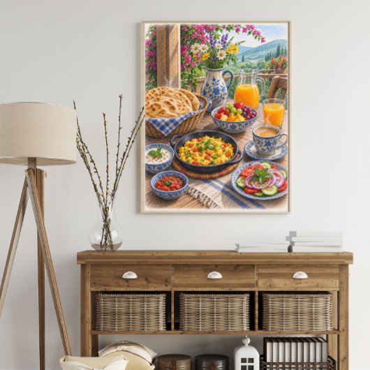 Poster Fête colorée de petit-déjeuner méditerranéen