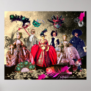 POSTER FÊTE COSTUMÉE DE MARIONNETTES ITALIENNES ANTIQUES
