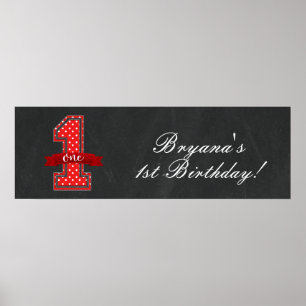 Poster Fête d'anniversaire 1 an 1er thème pois rouge et b