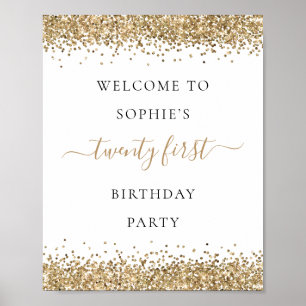 Poster Fête d'anniversaire 21 ans Bienvenue Paillettes Or