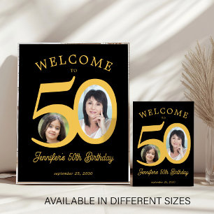 Poster fête d'anniversaire 50 ans 2 photo accueil noir or