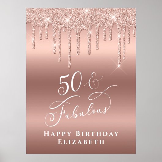 Poster Fête d'anniversaire 50 ans Fabulueuse Rose Gold Gl (Devant)