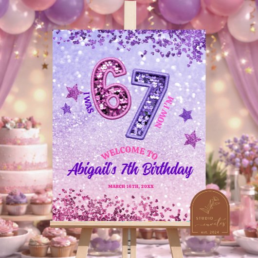 Poster Fête d'anniversaire 67 Glitter Violet Rose